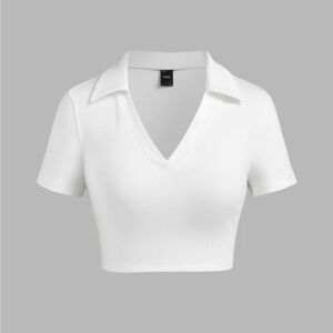White Cropped Polo Shirt